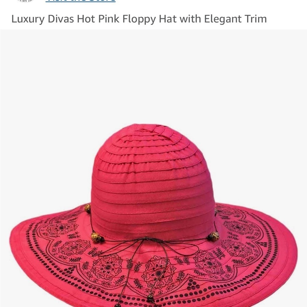 Angela & William Pink & blk Diva floppy Floral UPF 50+ sun Hat - Picture 8 of 13